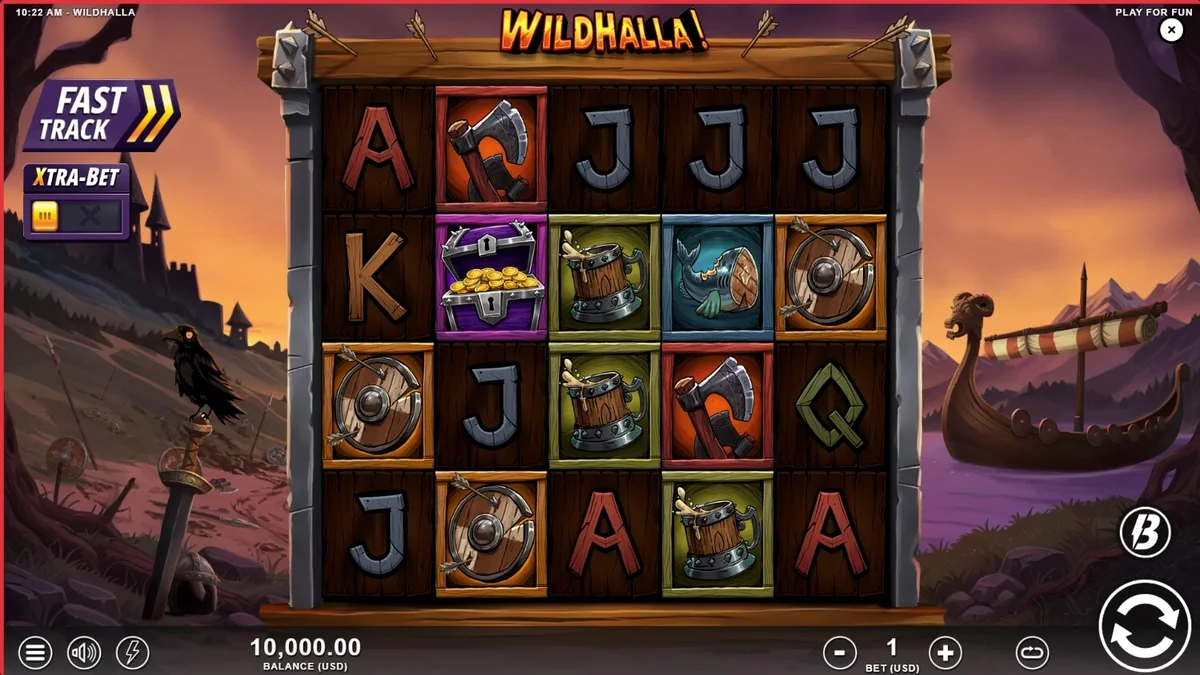 Cenário épico de Wildhalla com tema Viking e elementos nórdicos